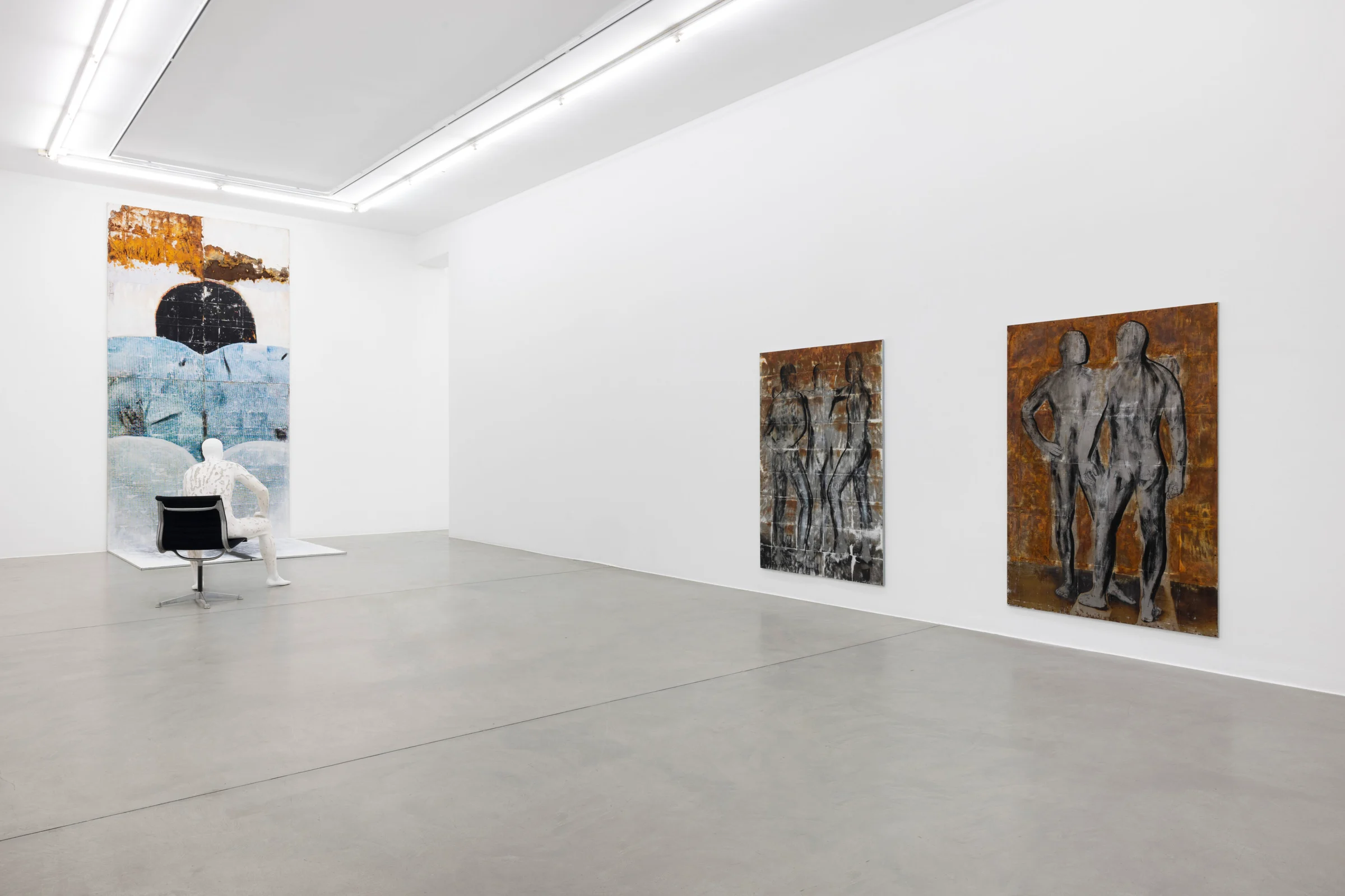 Works by James Bantone installed in a white gallery room at Francesca Minini.